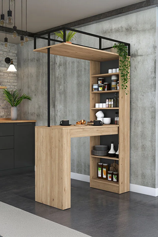 Raflı Bar Masası – Sepet Ceviz